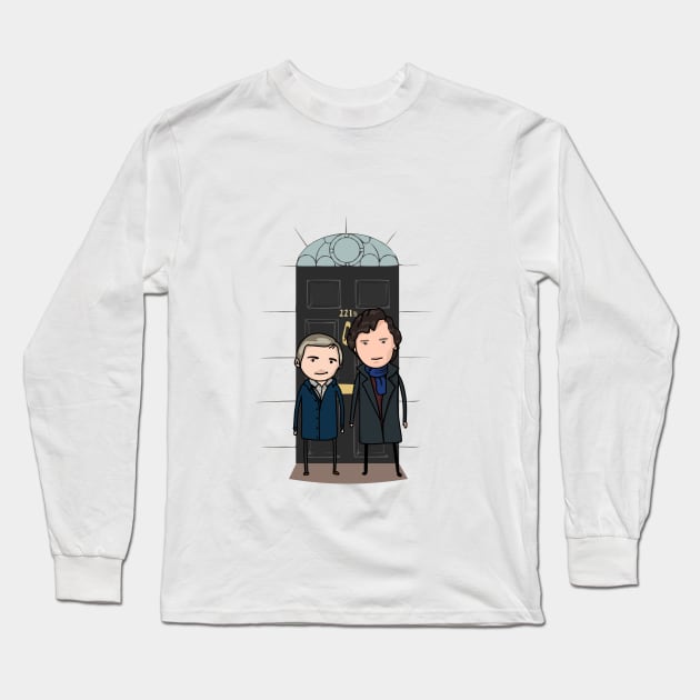 Sherlock and Watson at 221B Baker street Long Sleeve T-Shirt by Bellosar